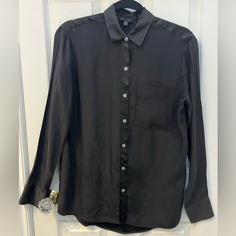ATM Anthony Thomas Melillo Black Silk Button Up Blouse with front pocket